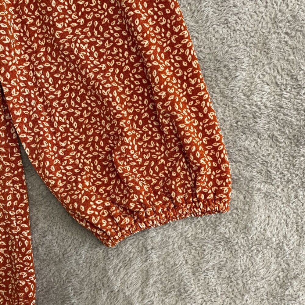 NWOT Adrianna Papell Women's XS Rust Floral Print Blouse With Smocked Neck J1002 - Picture 11 of 14